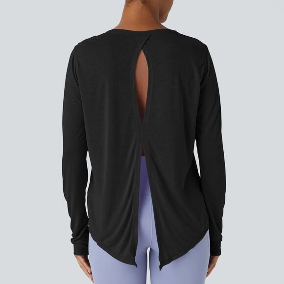 HALARA Tops - HALARA Black Split Tie Back Long Sleeve Workout Top NWT